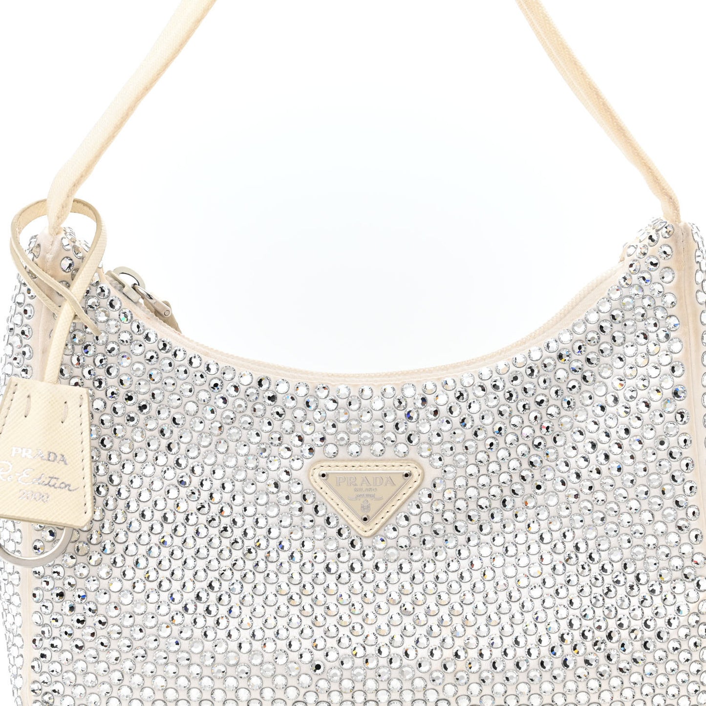 Satin Crystal Mini Re-Edition 2000 Bag White