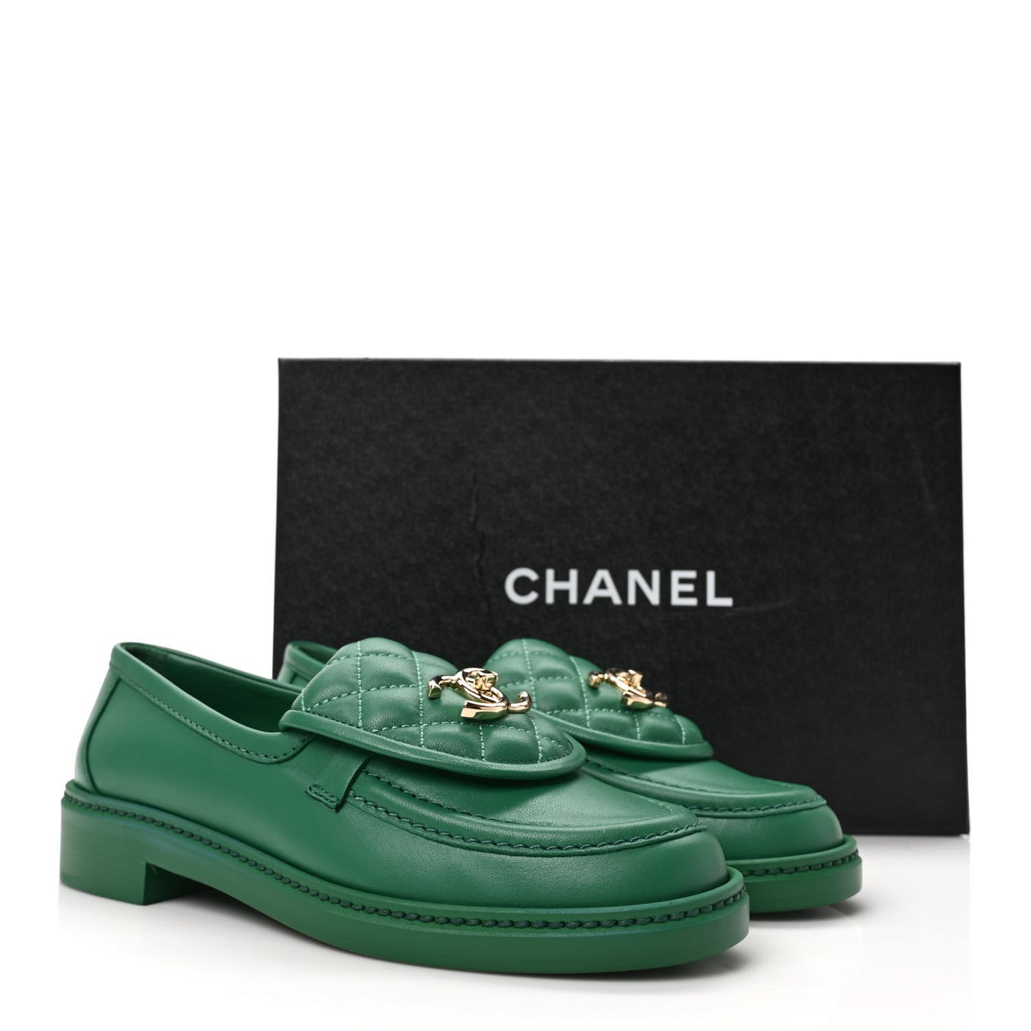 Lambskin Quilted CC Turnlock Loafers 36.5 Green