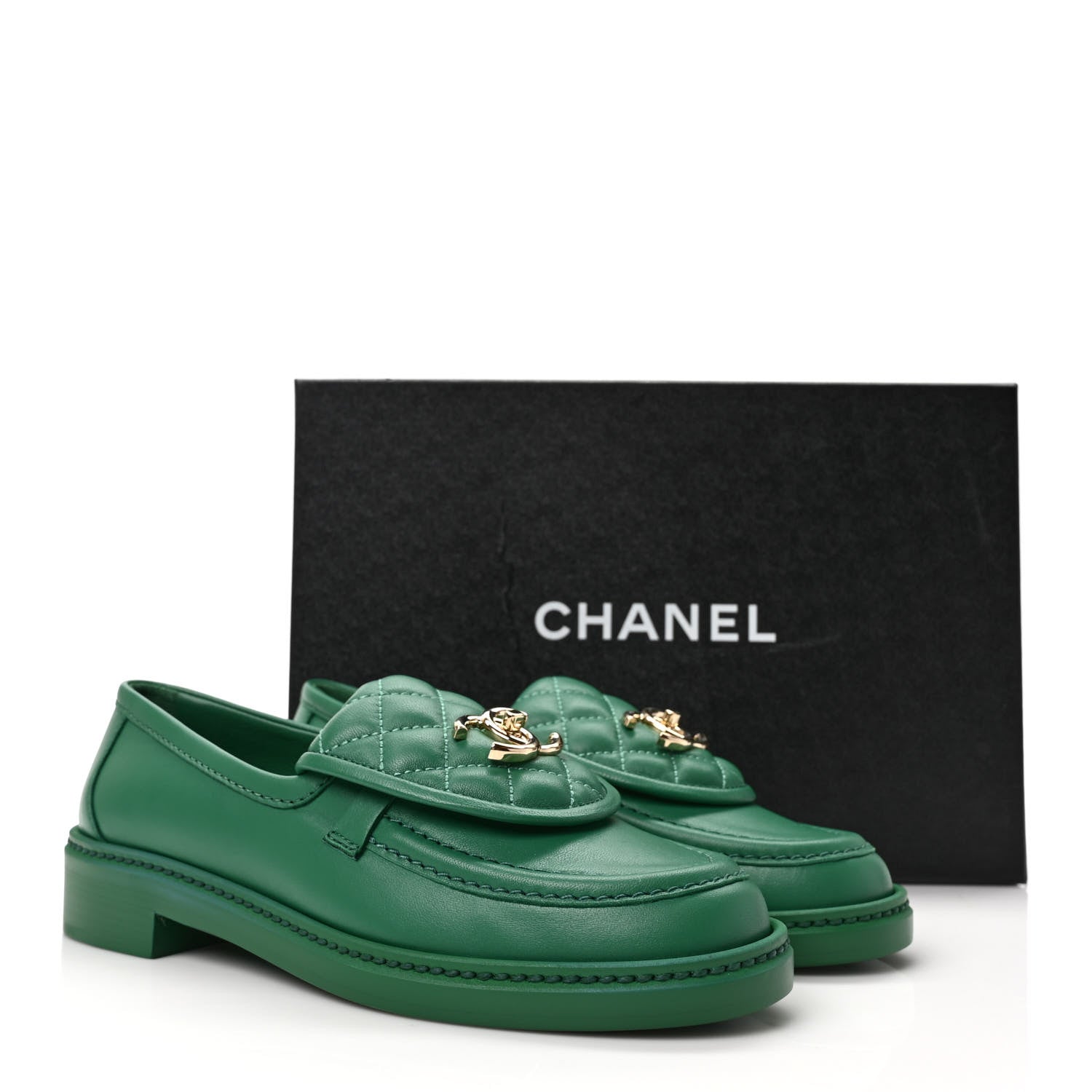 Chanel Lambskin Quilted CC Turnlock Loafers 36.5 Green 9 of 9