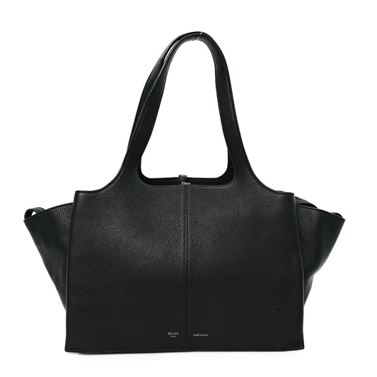 Baby Grained Calfskin Medium Tri-Fold Bag Black