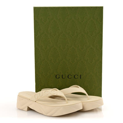 Gucci Rubber Chevron Logo Embossed Womens Thong Platform Sandals 39 Mystic White 10 of 10