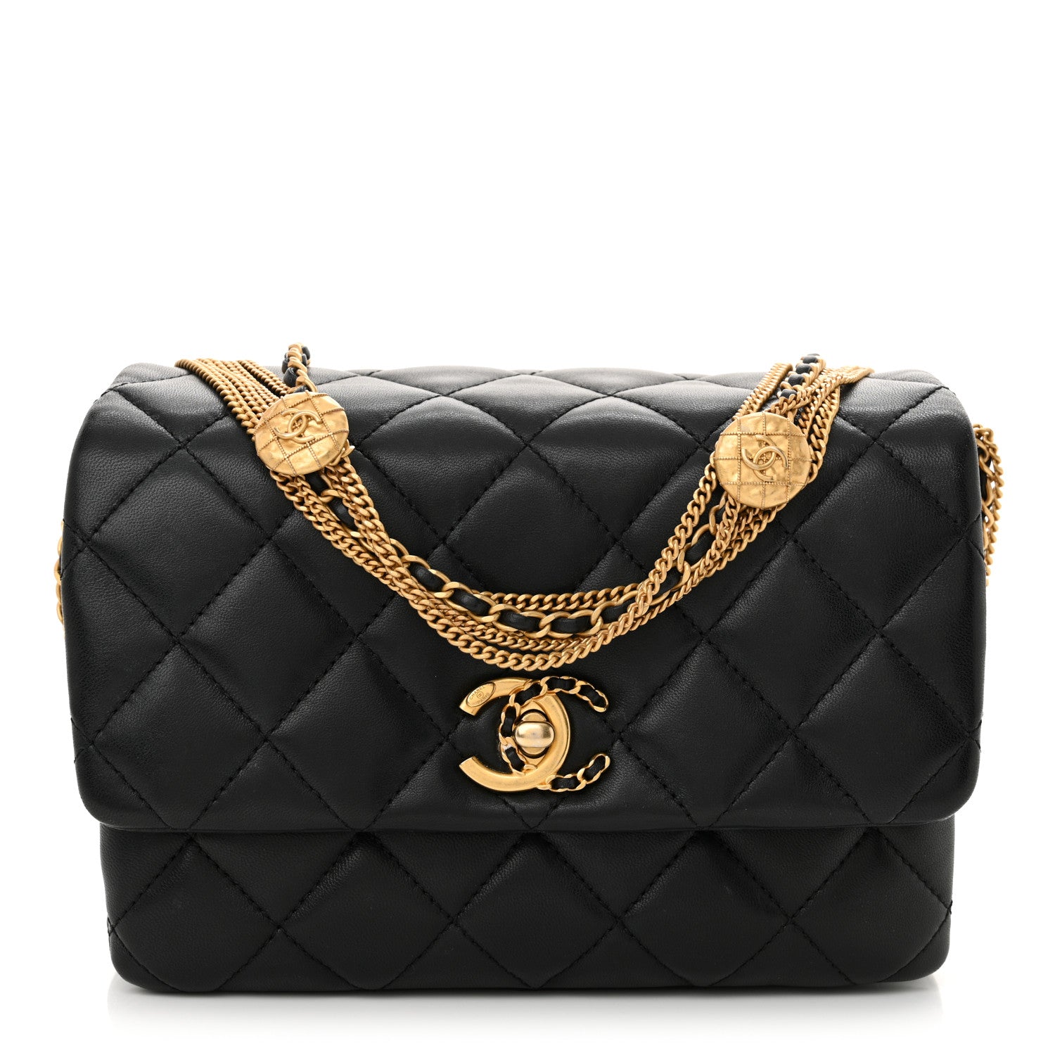 Chanel Lambskin Quilted Mini Medallion Multi Chain Flap Black 1 of 11