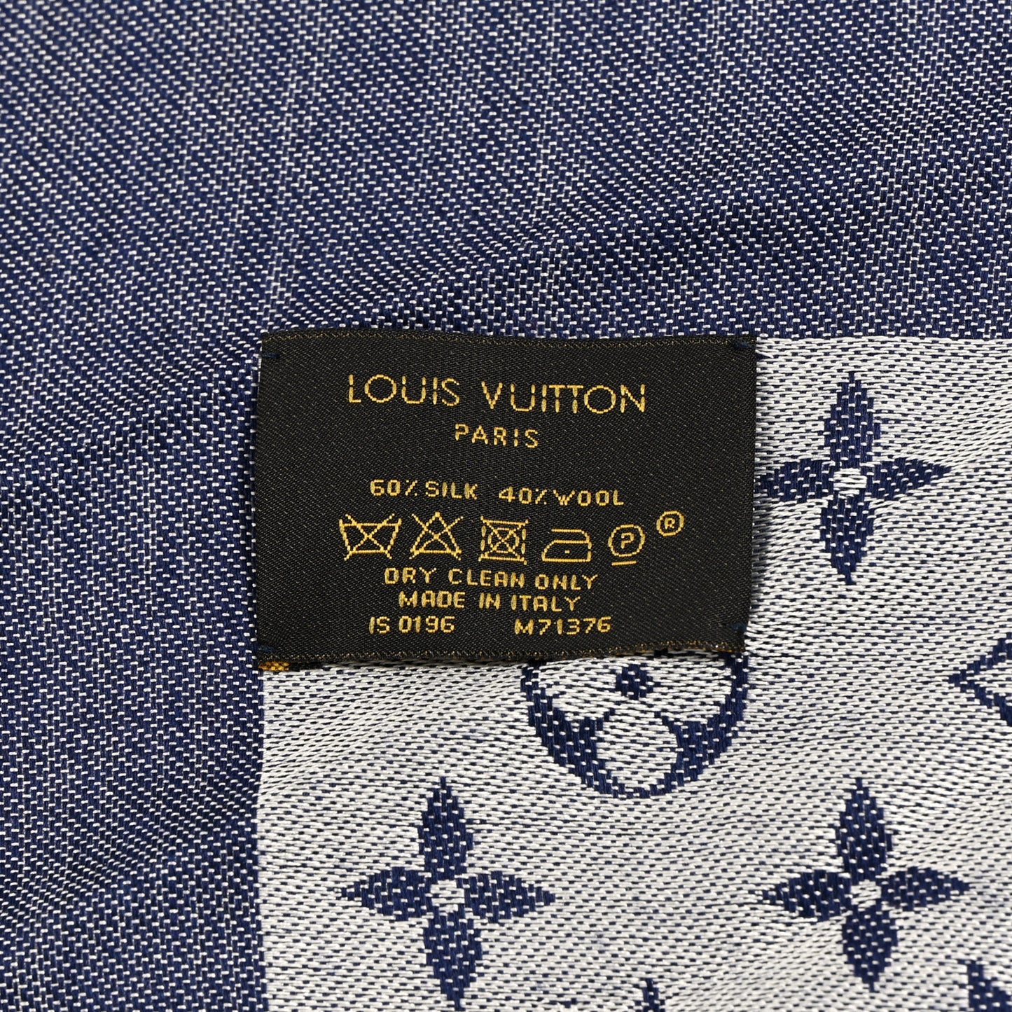 Silk Wool Monogram Denim Shawl Blue Clair