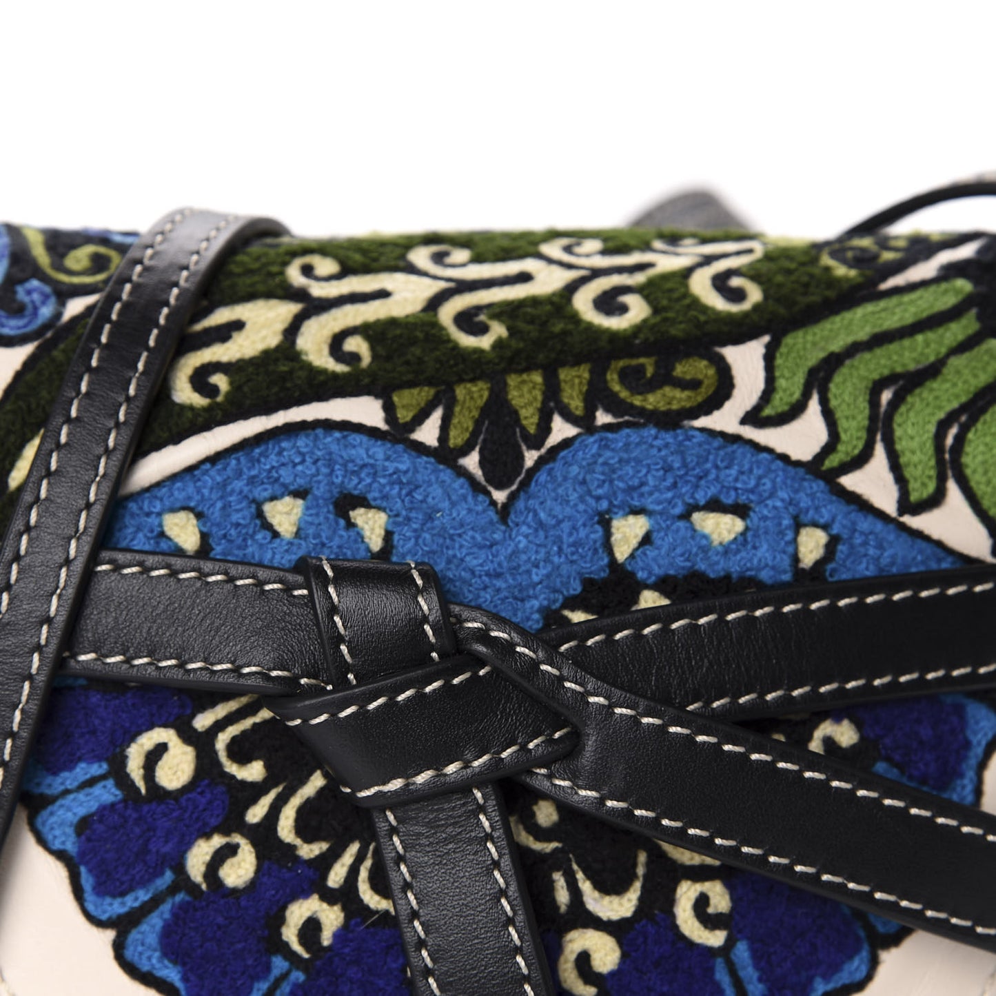 Grained Calfskin Floral Mini Gate Crossbody Bag Peacock Blue