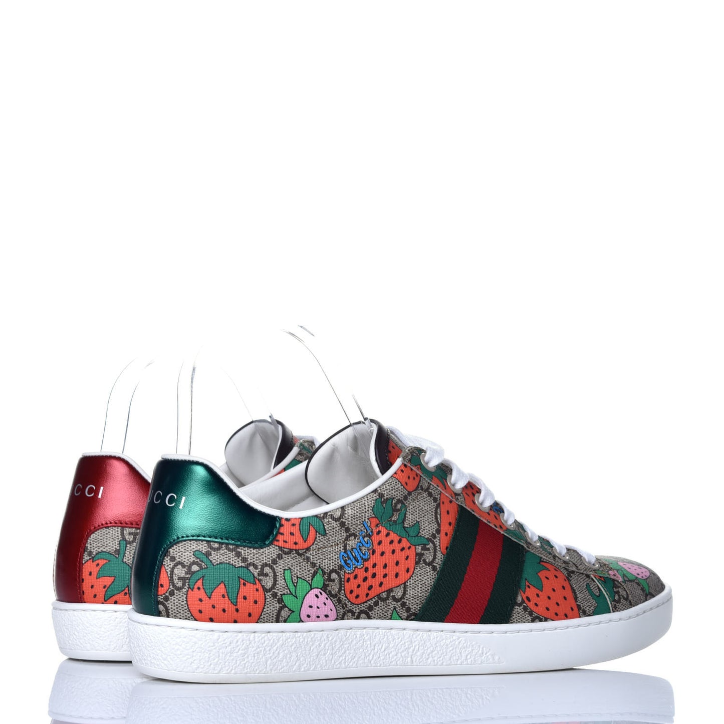 GG Supreme Monogram Strawberry Web Womens Ace Sneakers 39 Beige Multicolor Red Green