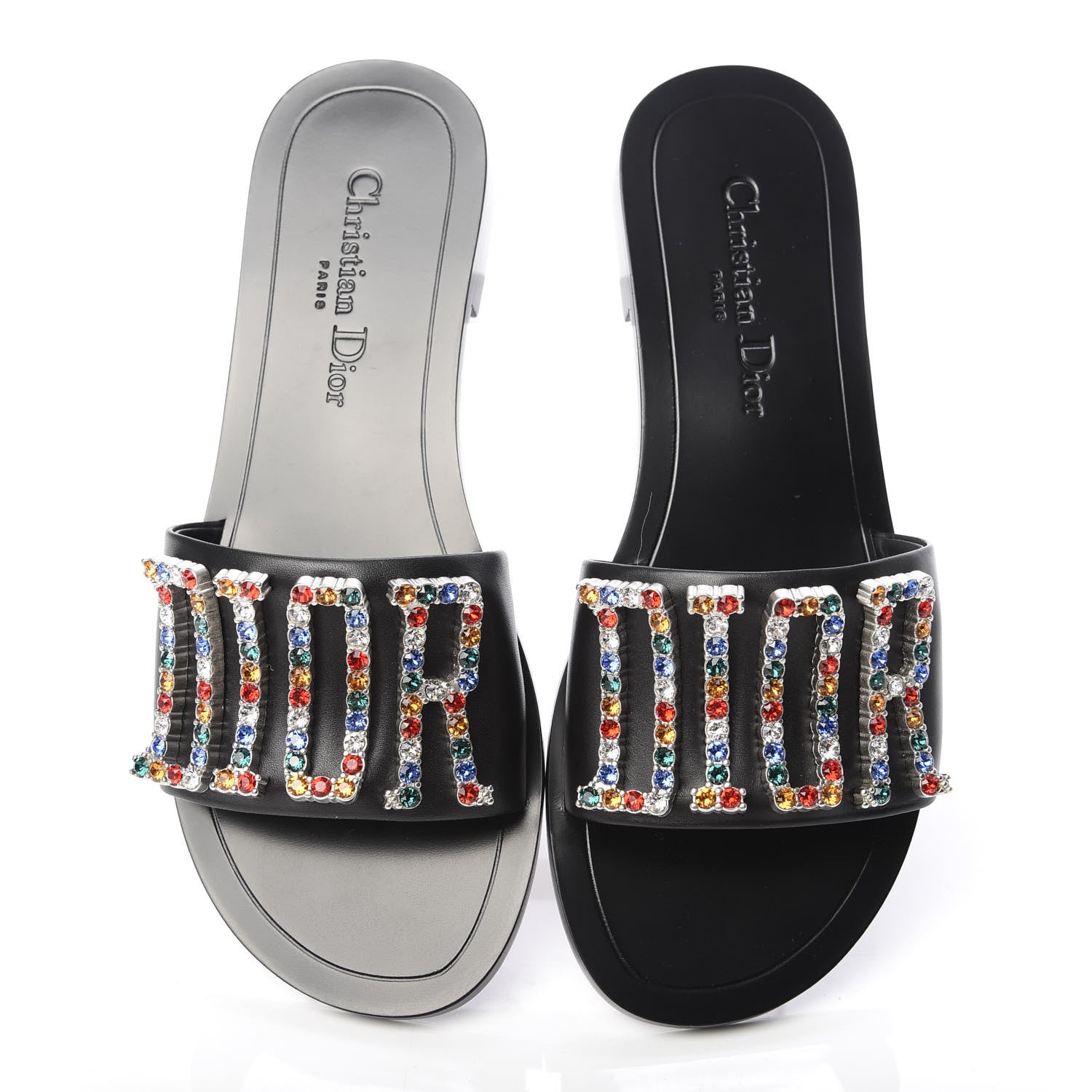 Christian Dior Calfskin Crystal Dio(r)evolution Slide Sandals 37 Black 5 of 9