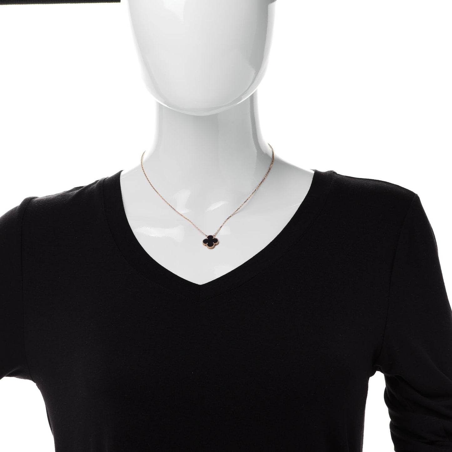18K Yellow Gold Black Onyx Vintage Alhambra Pendant Necklace