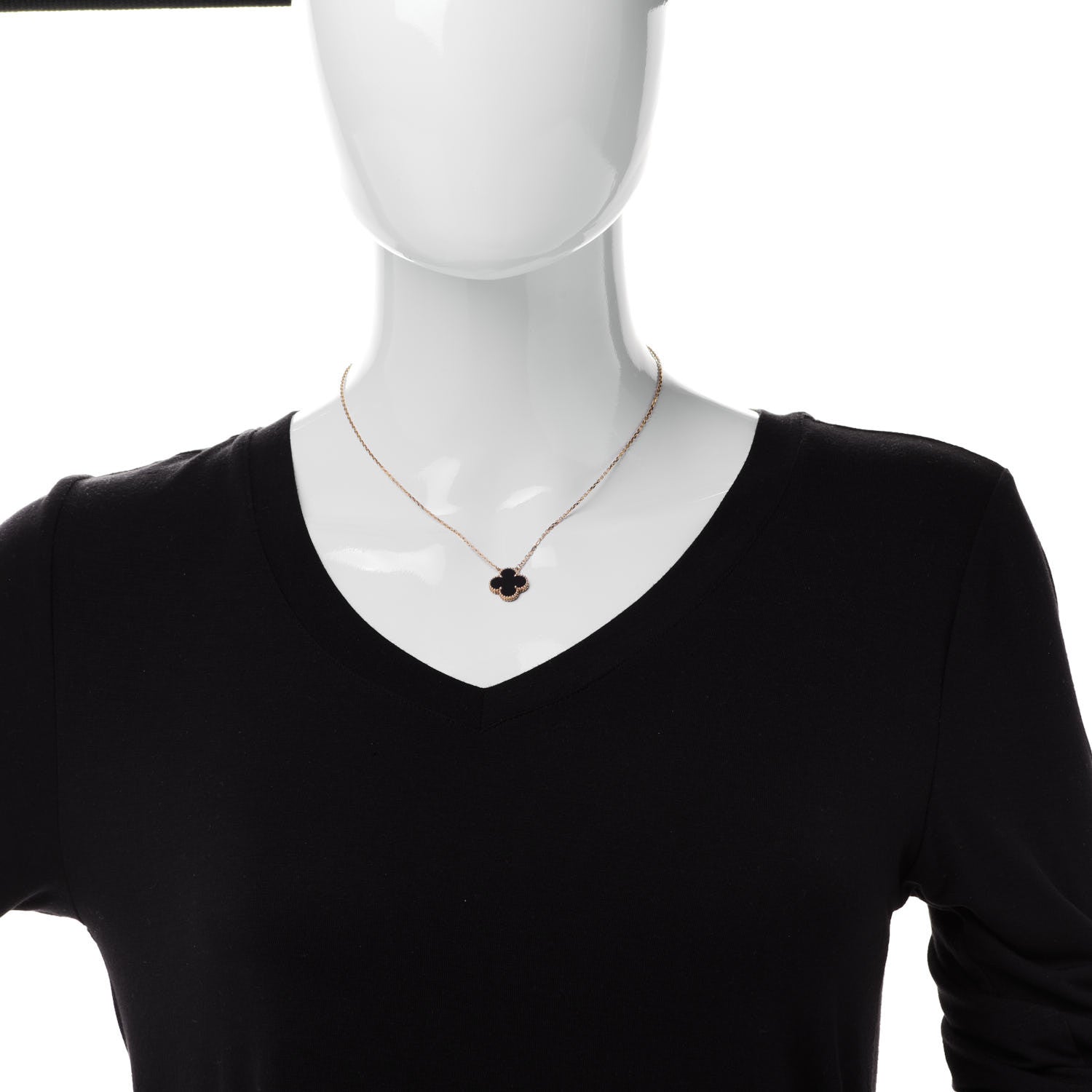 Van Cleef & Arpels 18K Yellow Gold Black Onyx Vintage Alhambra Pendant Necklace 2 of 5