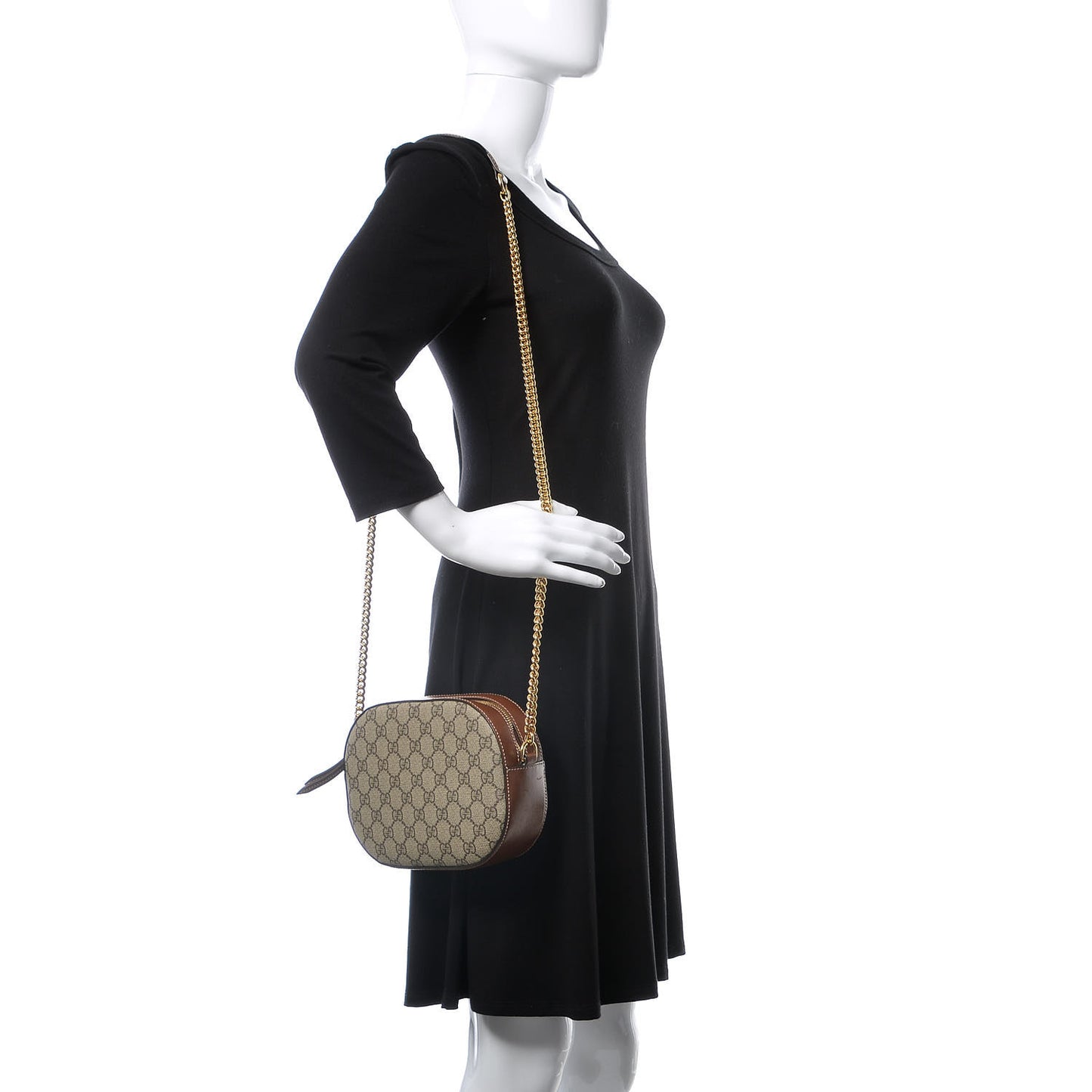 GG Supreme Monogram Cuoio Toscano Mini Chain Shoulder Bag Beige Ebony Cuir
