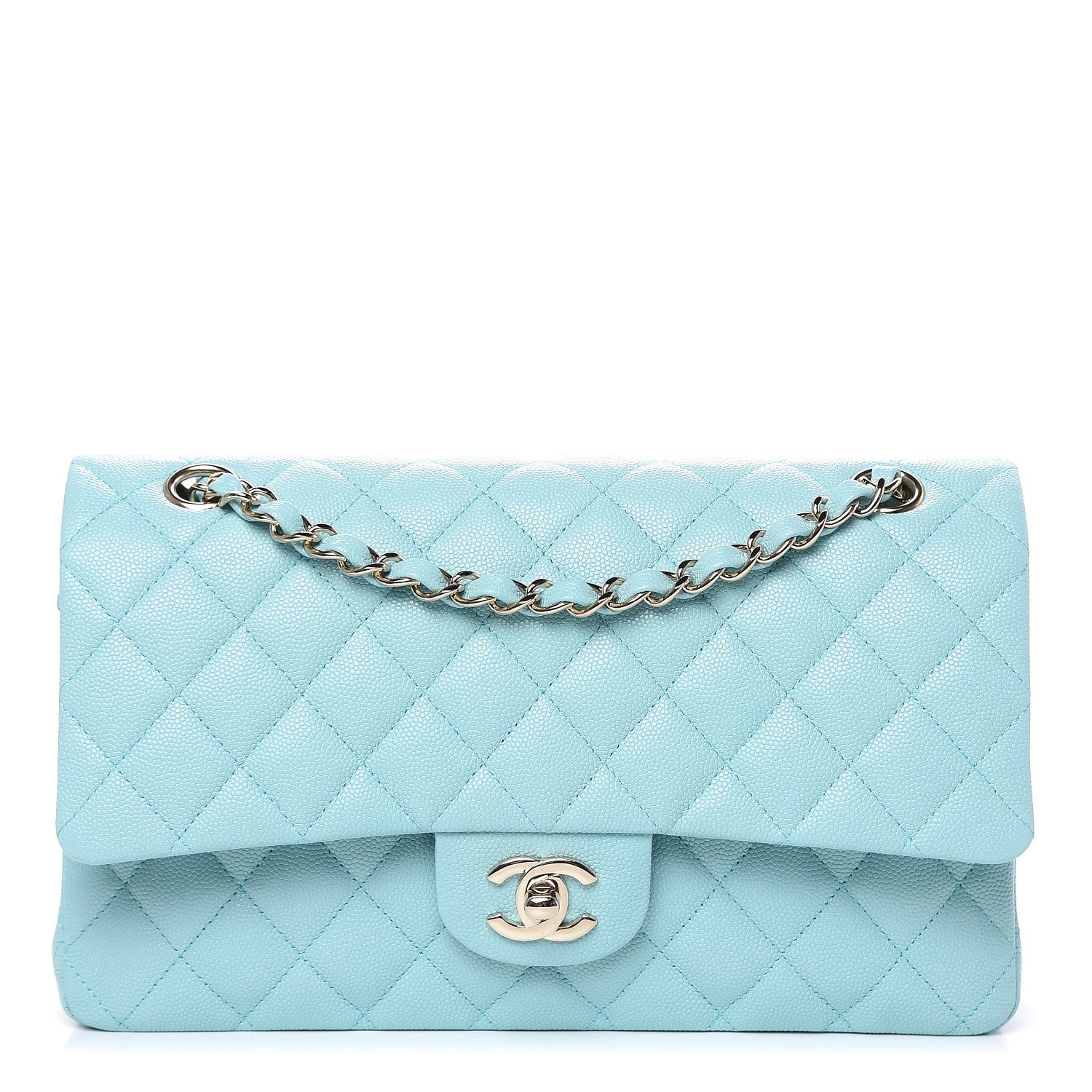 Chanel Caviar Quilted Medium Double Flap Light Blue 1 of 9