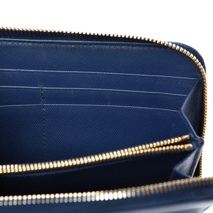 Prada Saffiano Triangle Zip Around Wallet Blue 8 of 11