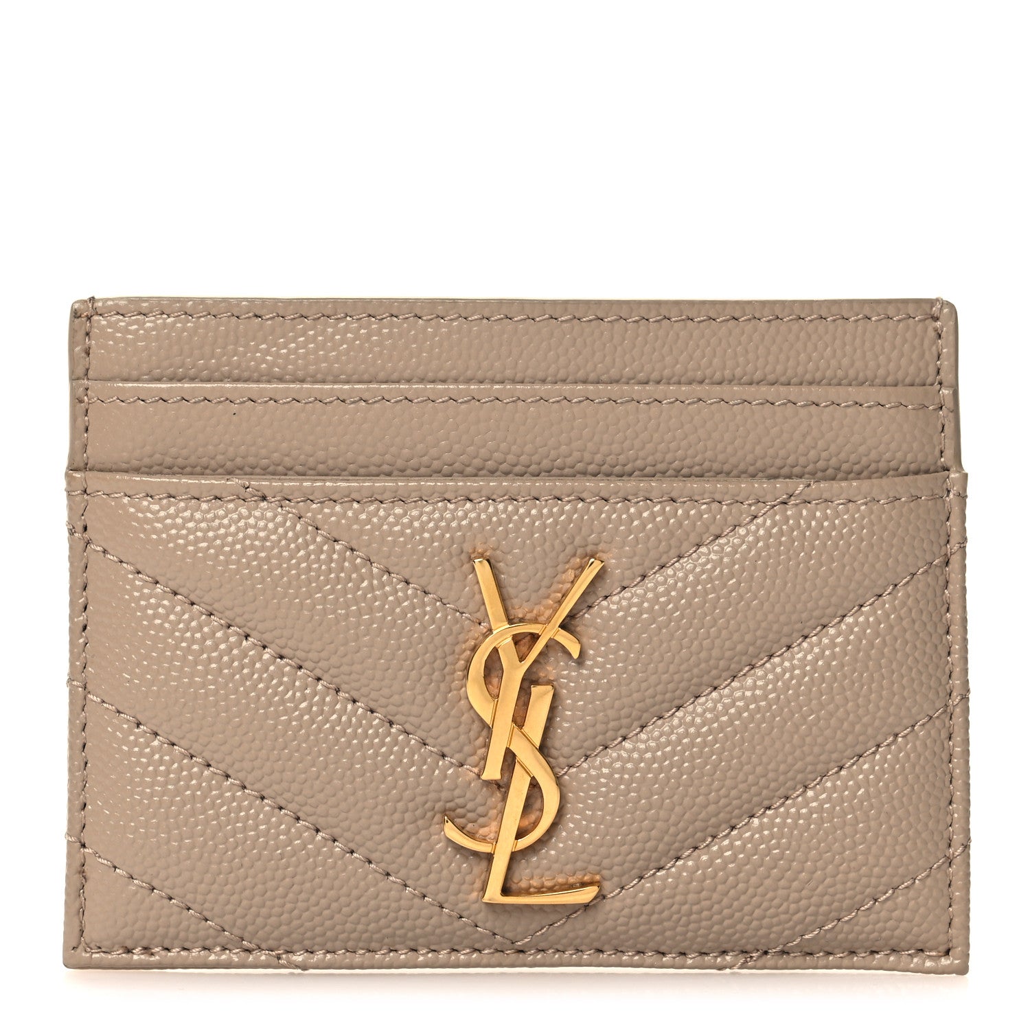 Saint Laurent Grain De Poudre Matelasse Chevron Monogram Credit Card Case Sea Salt 1 of 9