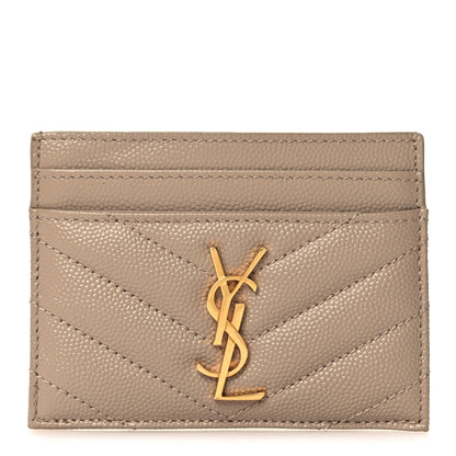 Saint Laurent Grain De Poudre Matelasse Chevron Monogram Credit Card Case Sea Salt 1 of 9