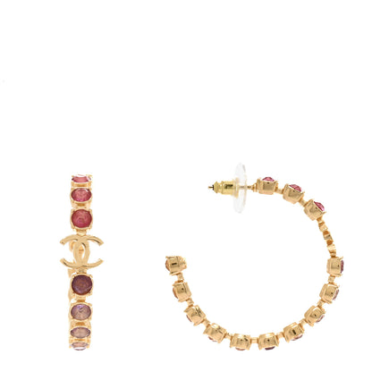 Chanel Crystal CC Hoop Earrings Gold Pink Orange Purple Yellow 1 of 7