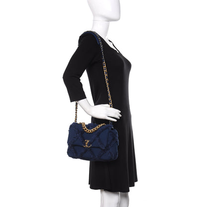 Chanel Cotton Canvas Quilted Medium Chanel 19 Flap Navy Blue 2 of 10