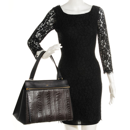 Celine Smooth Calfskin Ostrich Leg Medium Edge Shoulder Bag Black 2 of 7