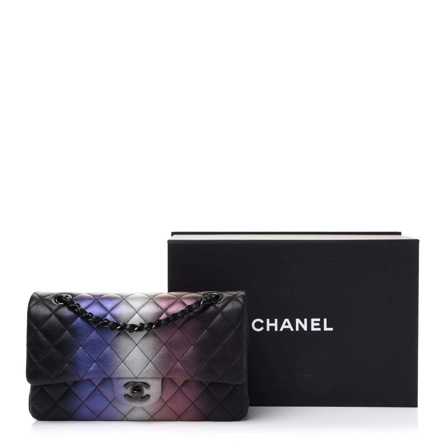 Calfskin Quilted Ombre Medium Double Flap Black