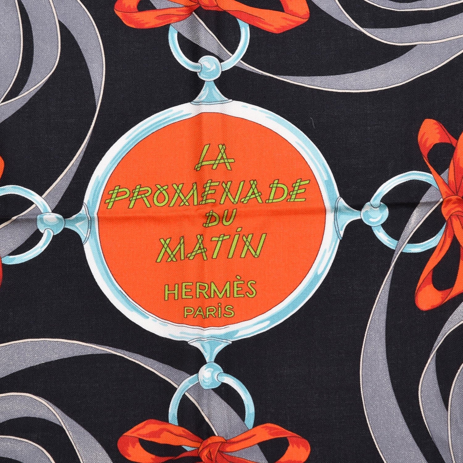 Hermes Cashmere Silk La Promenade Du Matin Shawl 140 Bleu Azur Vert Fluo Fuchsia 3 of 7
