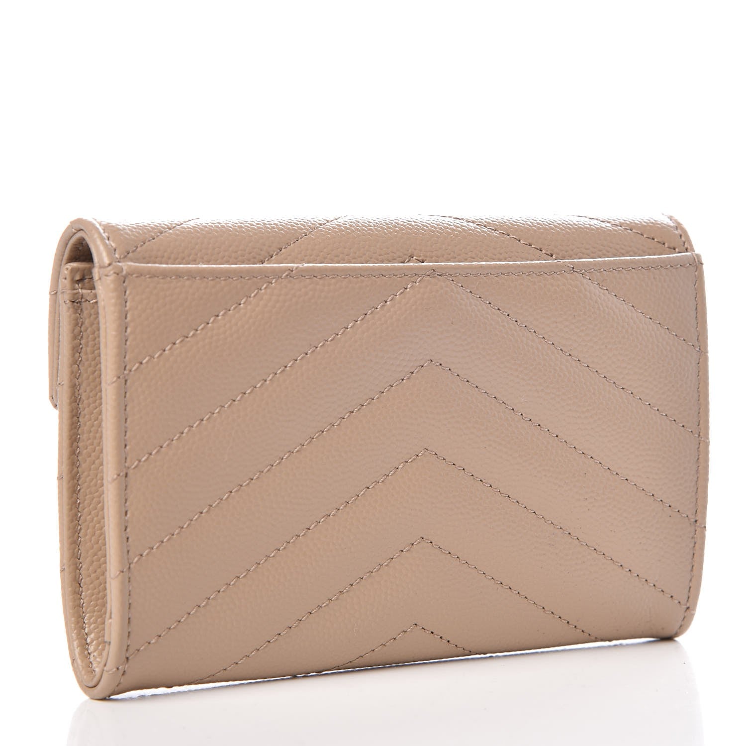 Saint Laurent Grain De Poudre Matelasse Chevron Small Monogram Envelope Wallet Dark Beige 3 of 8