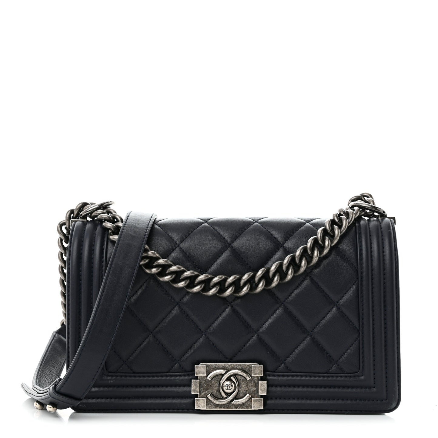Lambskin Quilted Medium Boy Flap Navy