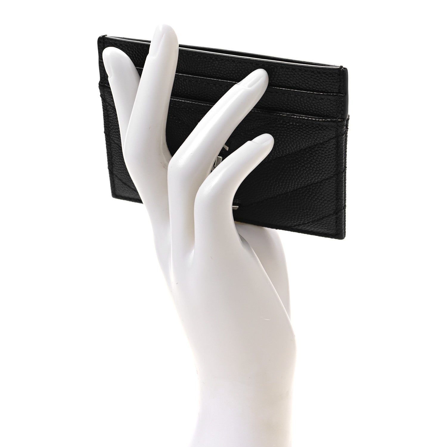 Saint Laurent Grain De Poudre Matelasse Chevron Monogram Credit Card Case Black 2 of 7