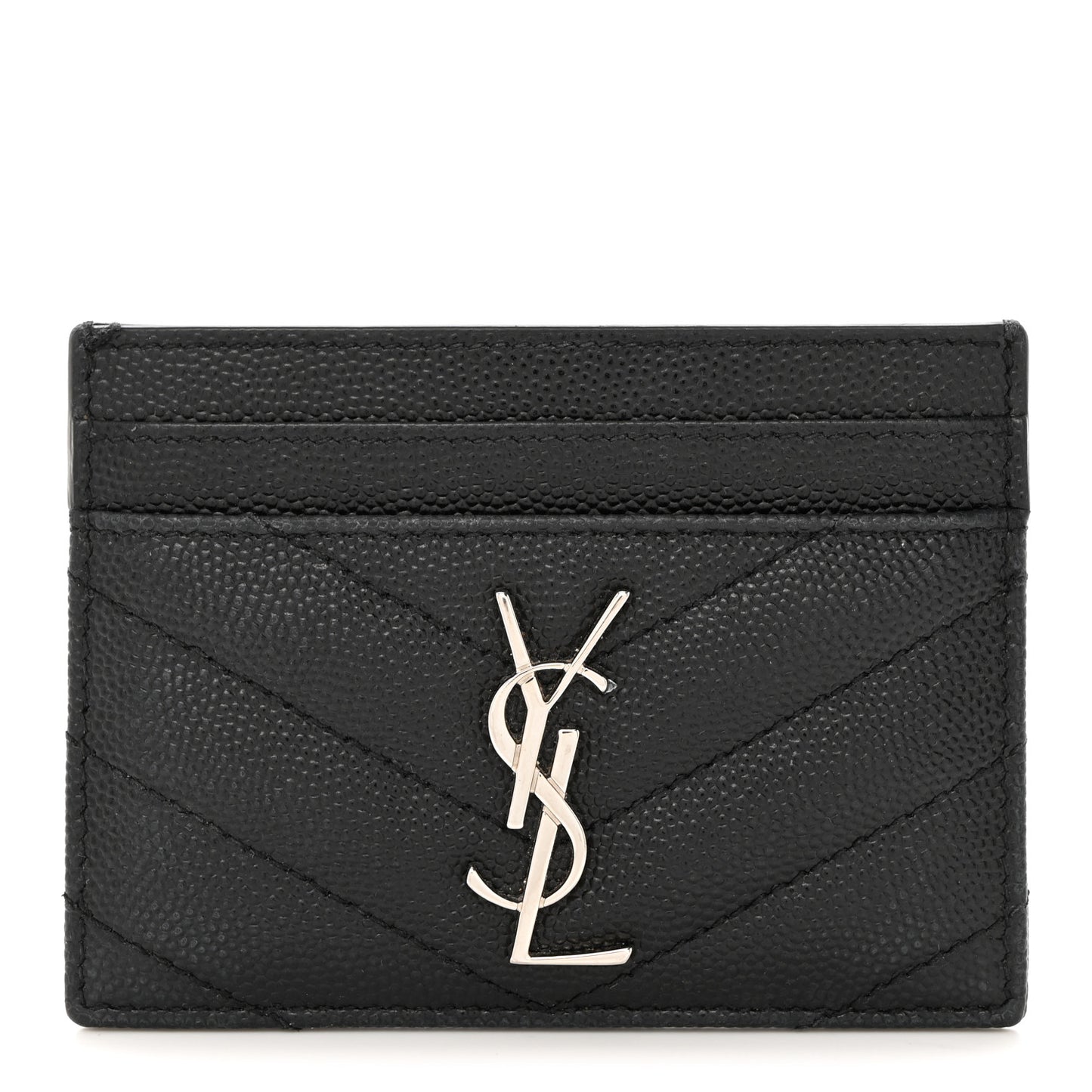 SAINT LAURENT Grain De Poudre Matelasse Chevron Monogram Credit Card Case Black