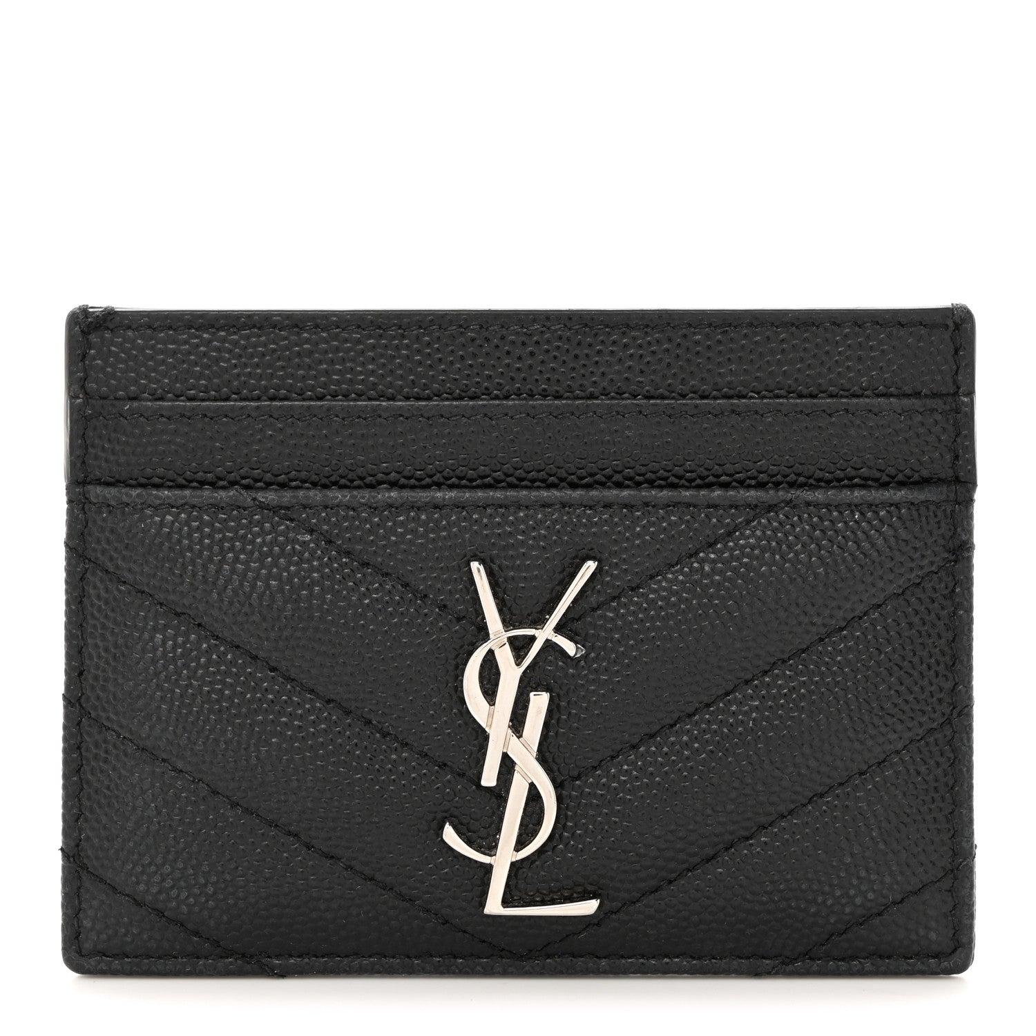 Saint Laurent SAINT LAURENT Grain De Poudre Matelasse Chevron Monogram Credit Card Case Black 1 of 9
