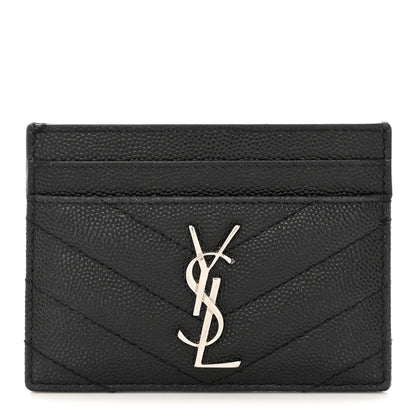 Saint Laurent SAINT LAURENT Grain De Poudre Matelasse Chevron Monogram Credit Card Case Black 1 of 9