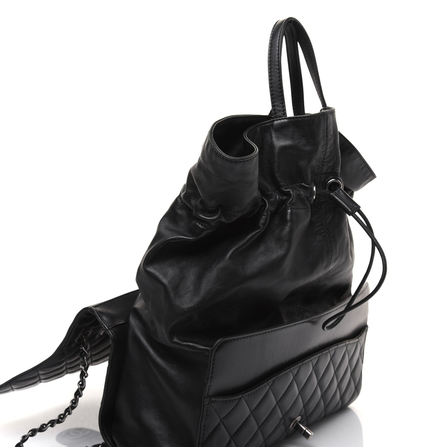 Lambskin Quilted Jumbo Grocery By Chanel Drawstring Shopping Bag Black