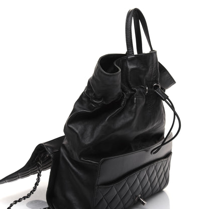 Chanel Lambskin Quilted Jumbo Grocery By Chanel Drawstring Shopping Bag Black 6 of 25