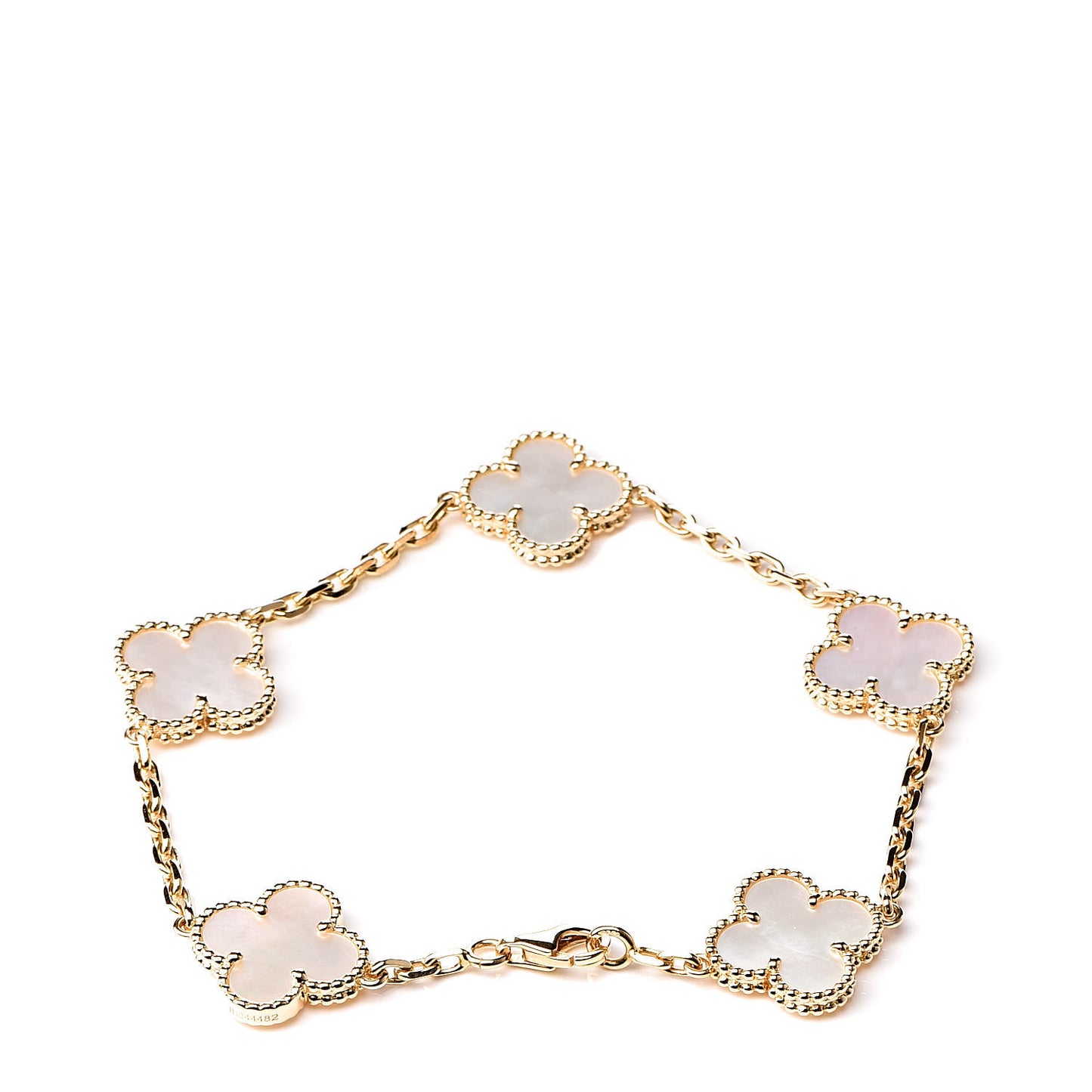 18K Yellow Gold Mother of Pearl 5 Motifs Vintage Alhambra Bracelet