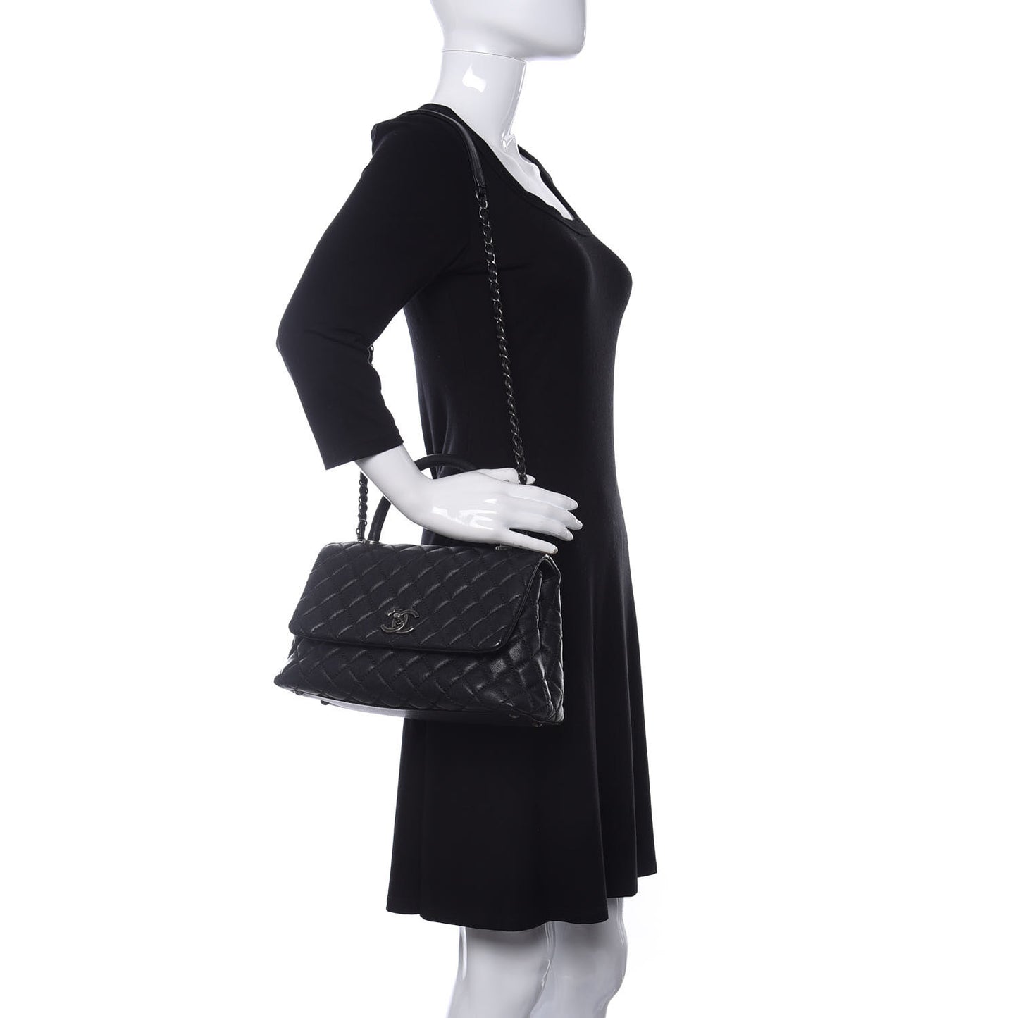 Caviar Quilted Small Coco Handle Flap Black