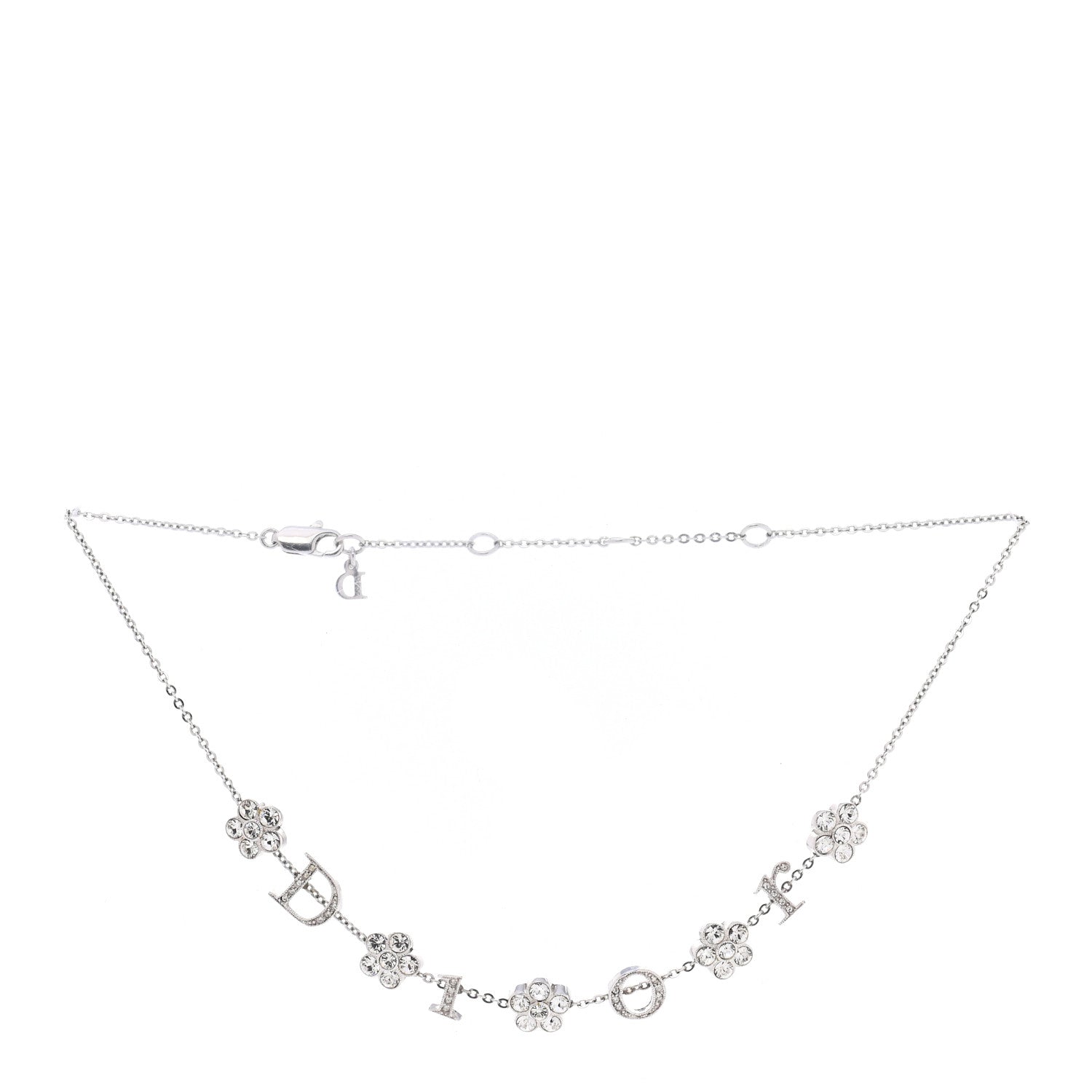 Christian Dior Crystal Logo Charm Necklace Silver 3 of 5