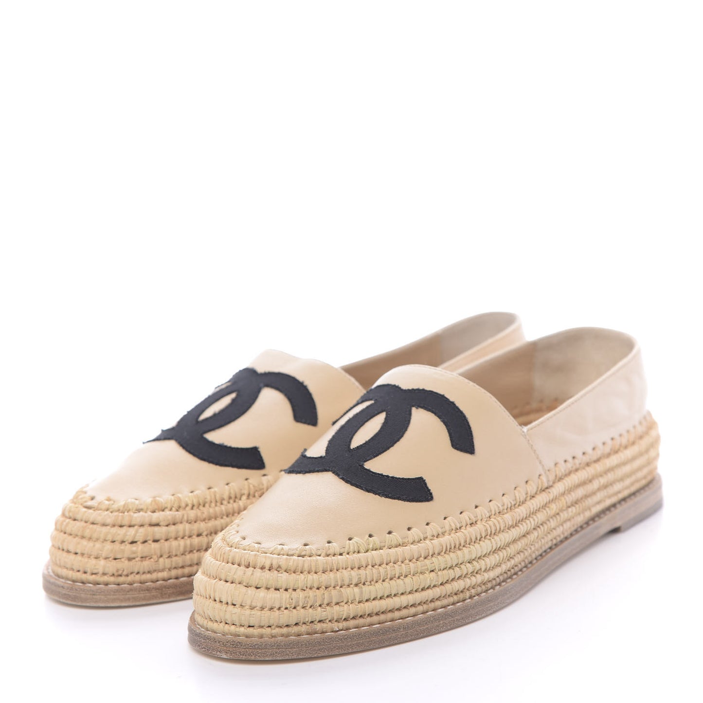 Lambskin Grosgrain CC Espadrilles 38 Beige Black