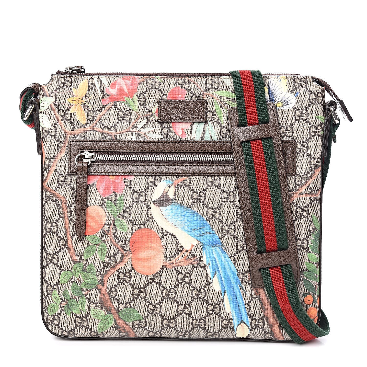 Gucci GG Supreme Monogram Tian Web Medium Flat Messenger Beige Multicolor New Acero 1 of 10