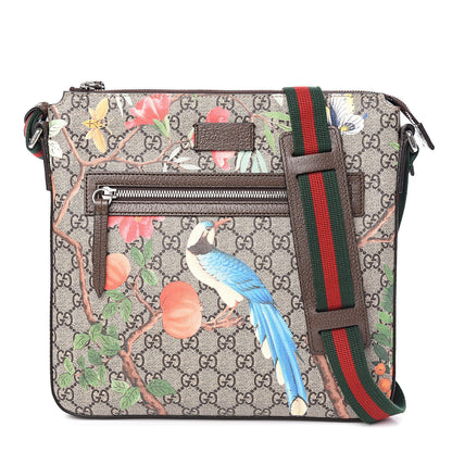 Gucci GG Supreme Monogram Tian Web Medium Flat Messenger Beige Multicolor New Acero 1 of 10