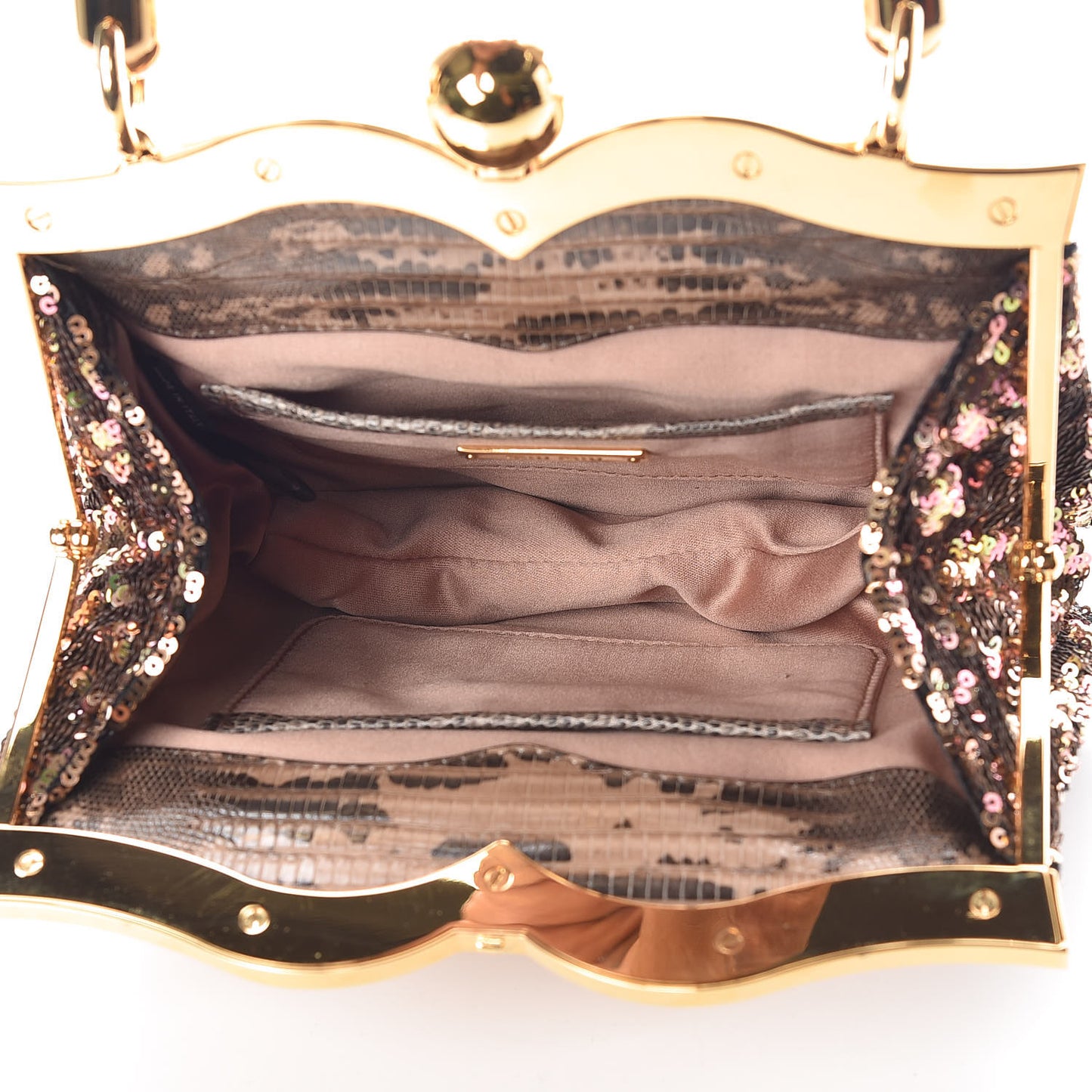 Paillettes Sequin Lizard Top Handle Frame Bag Cammeo