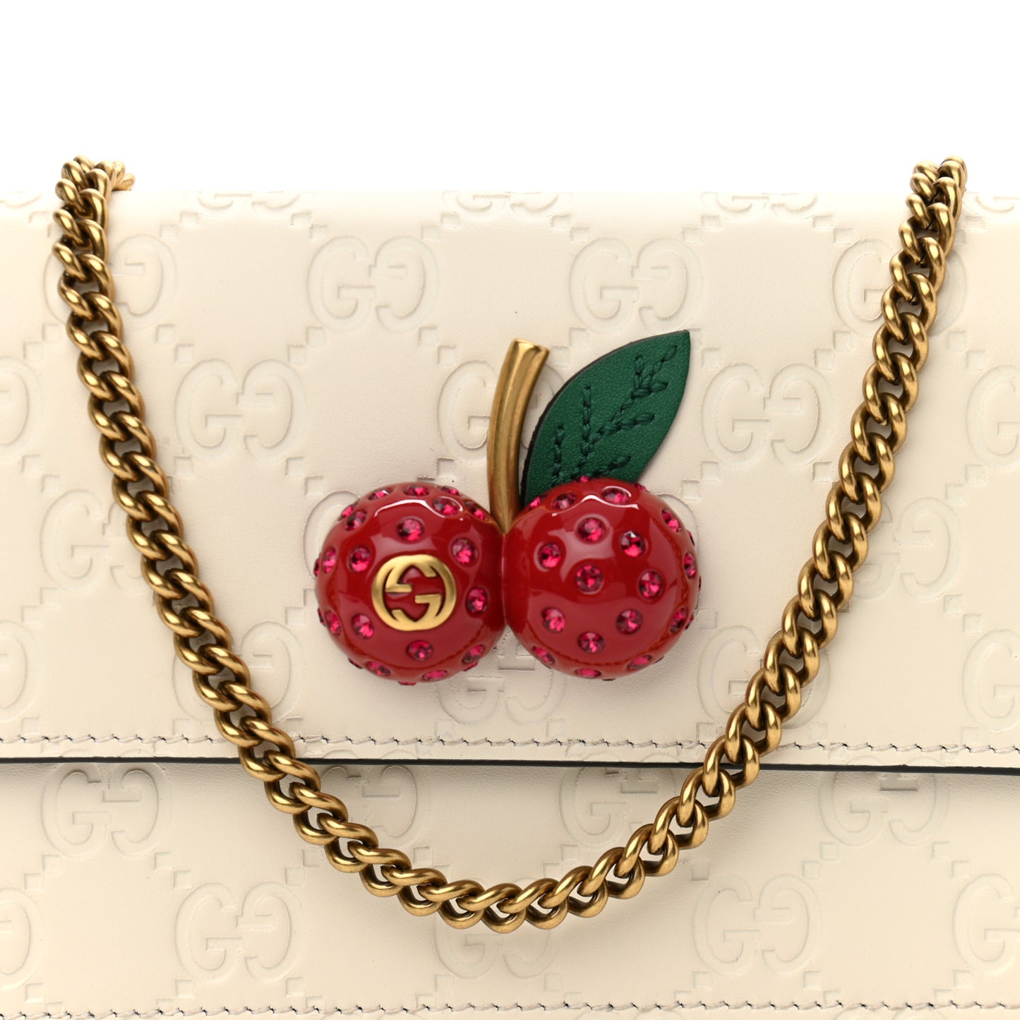 Guccissima Mini Cherry Chain Bag White