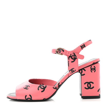 Chanel Printed Lambskin CC Sandals 38.5 Pink Black 1 of 9