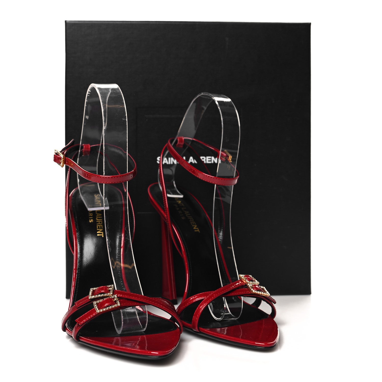 Saint Laurent Calfskin Patent Ankle Strap Sandals 38 Tibet Red 9 of 9