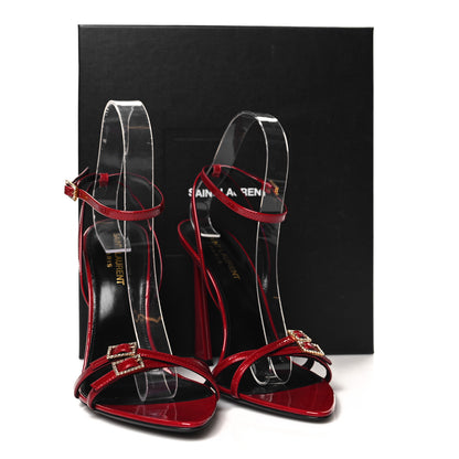 Saint Laurent Calfskin Patent Ankle Strap Sandals 38 Tibet Red 9 of 9