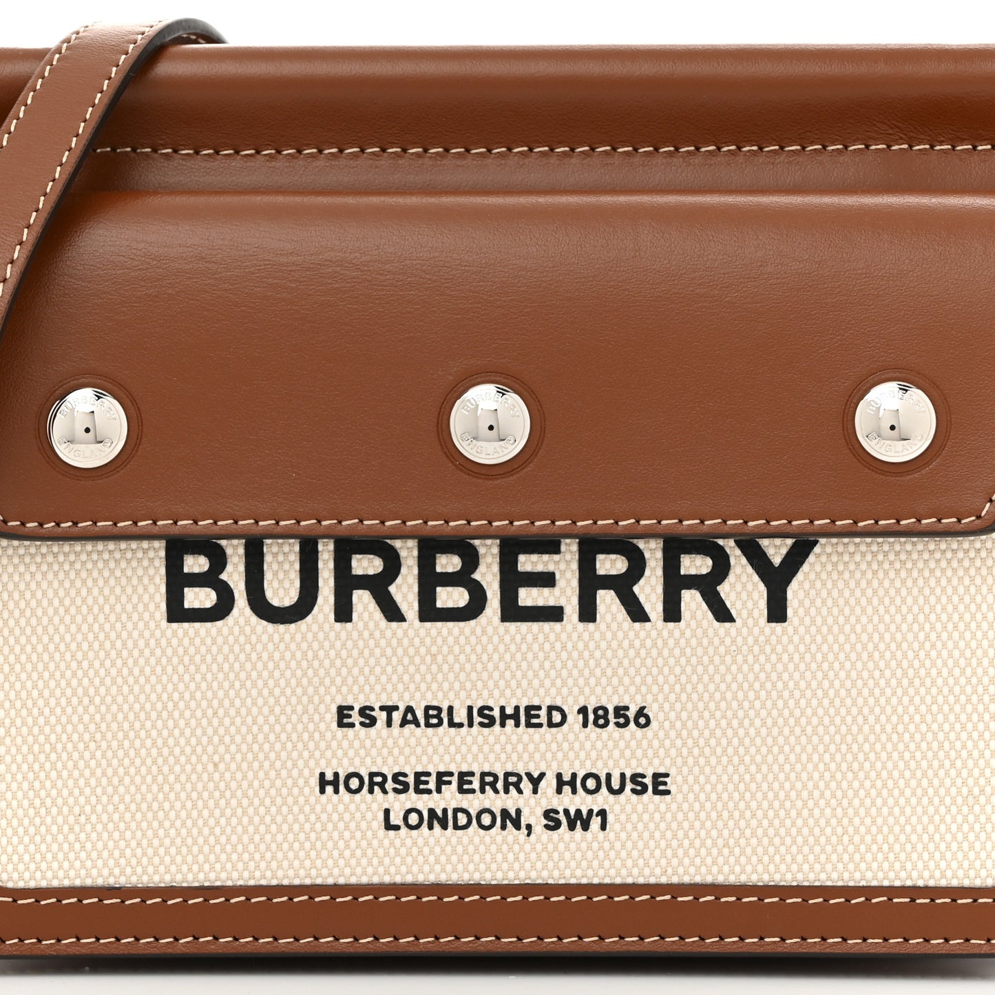 Smooth Calfskin Canvas Horseferry Print Mini Title Bag with Pocket Natural Malt Brown