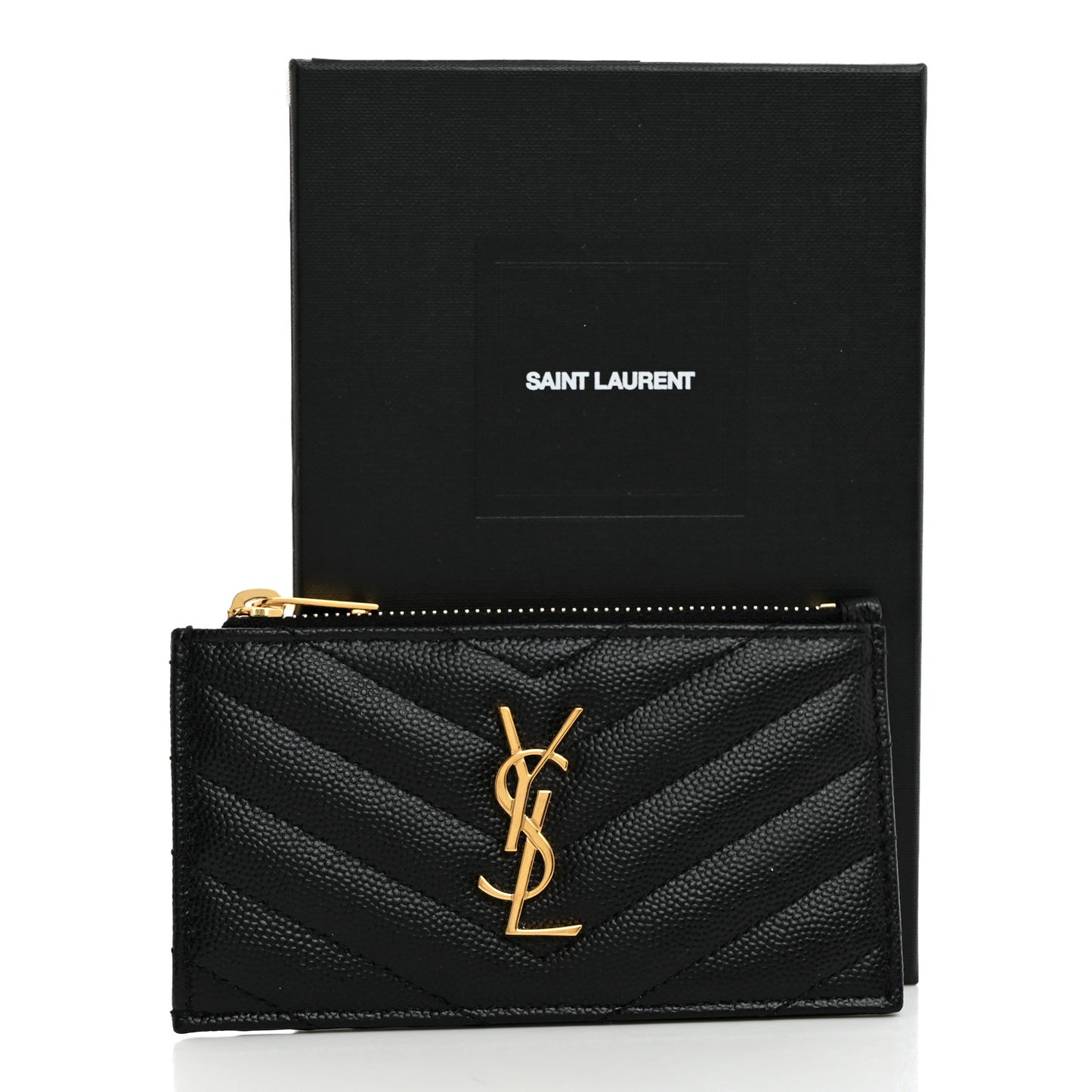 Grain De Poudre Matelasse Chevron Monogram Fragments Zippered Card Case Black
