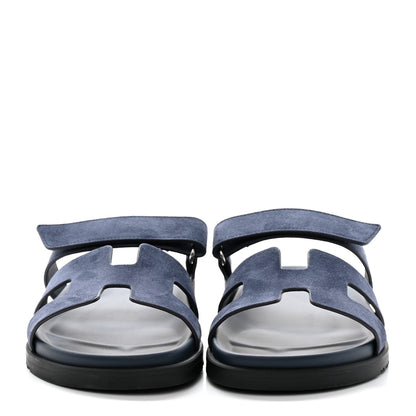 Hermes Suede Goatskin Womens Chypre Sandals 40 Bleu Celeste 2 of 9