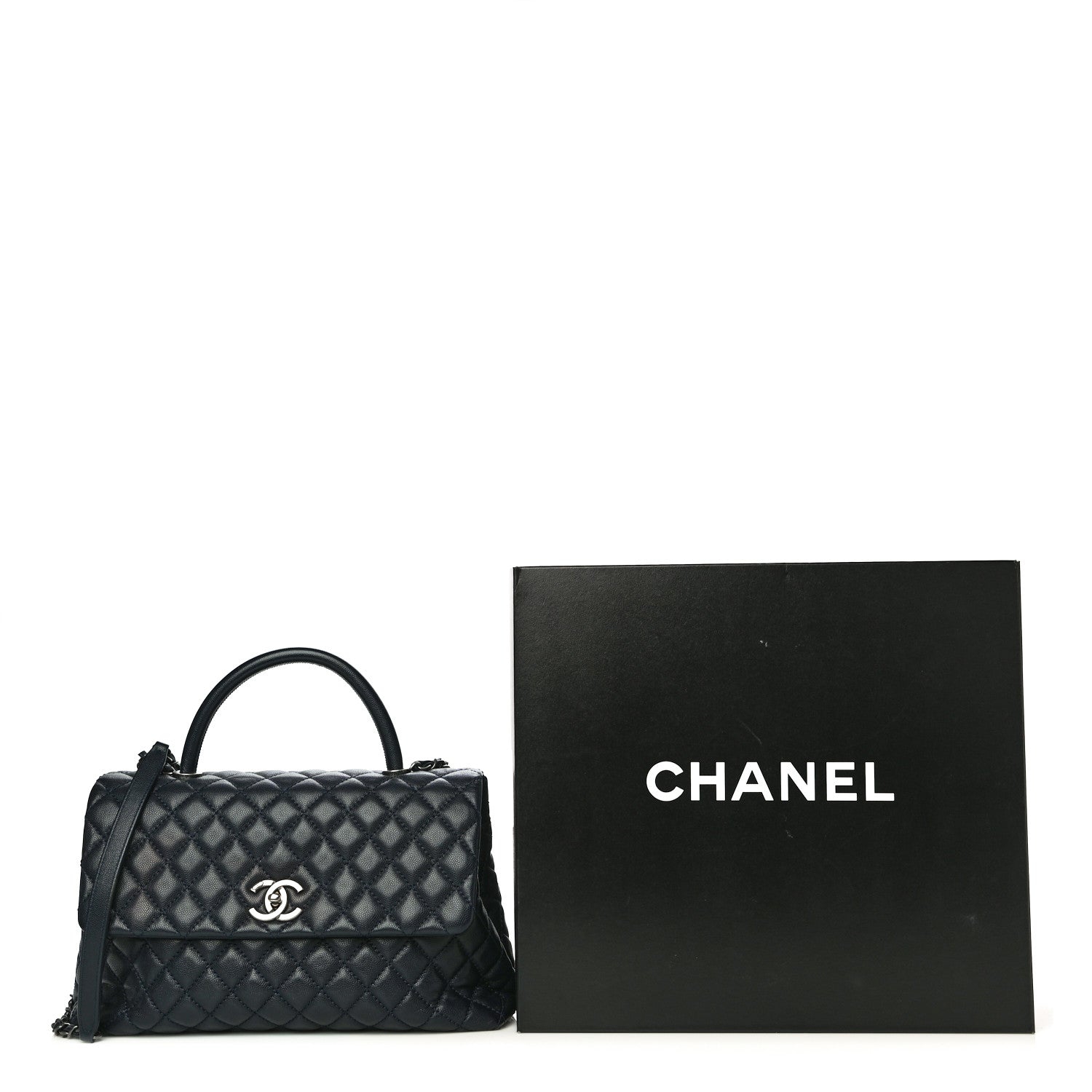 Chanel Caviar Quilted Medium Coco Handle Flap Navy Blue 14 of 14
