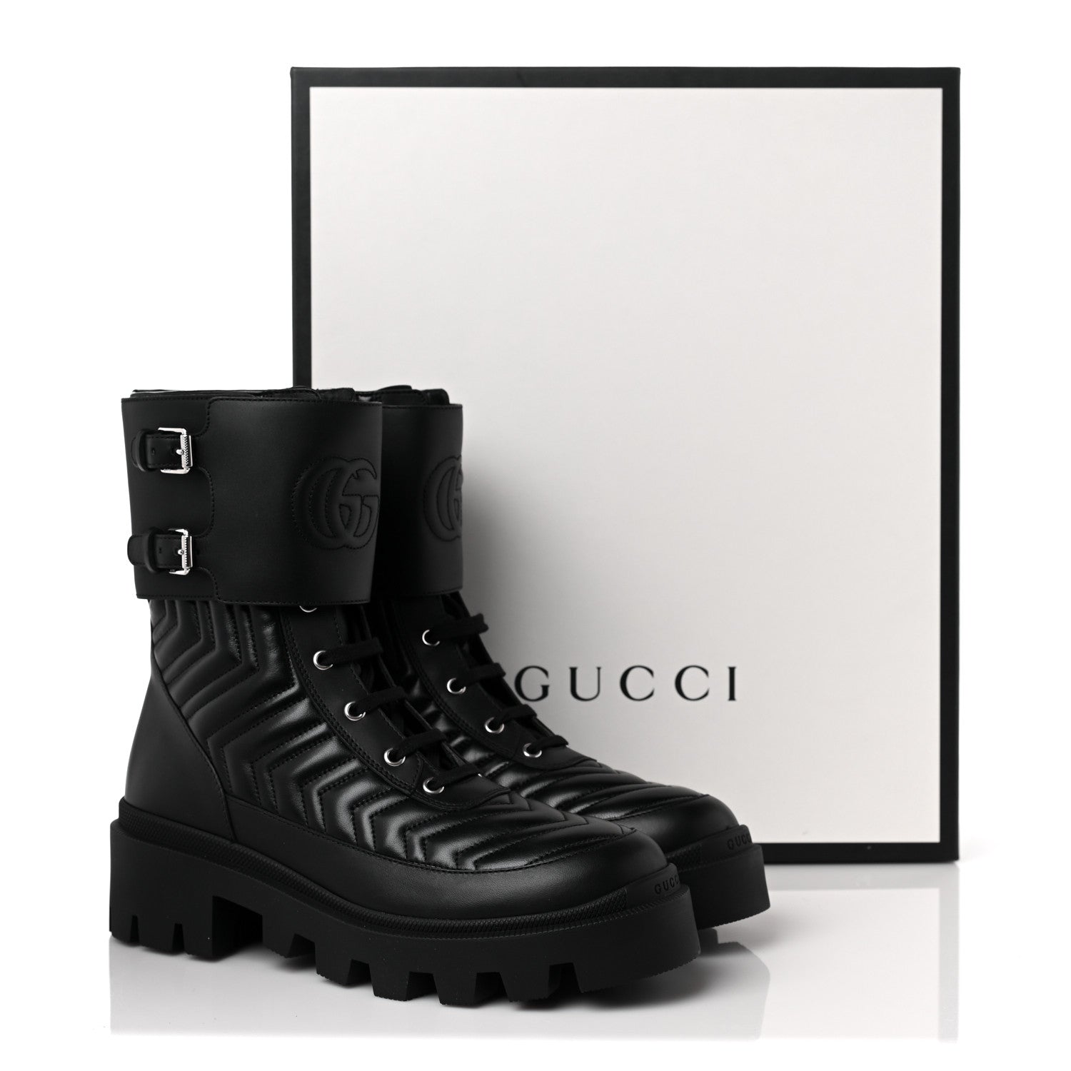 Gucci Nappa Frances GG Matelasse Platform Combat Boots 40 Black 8 of 8