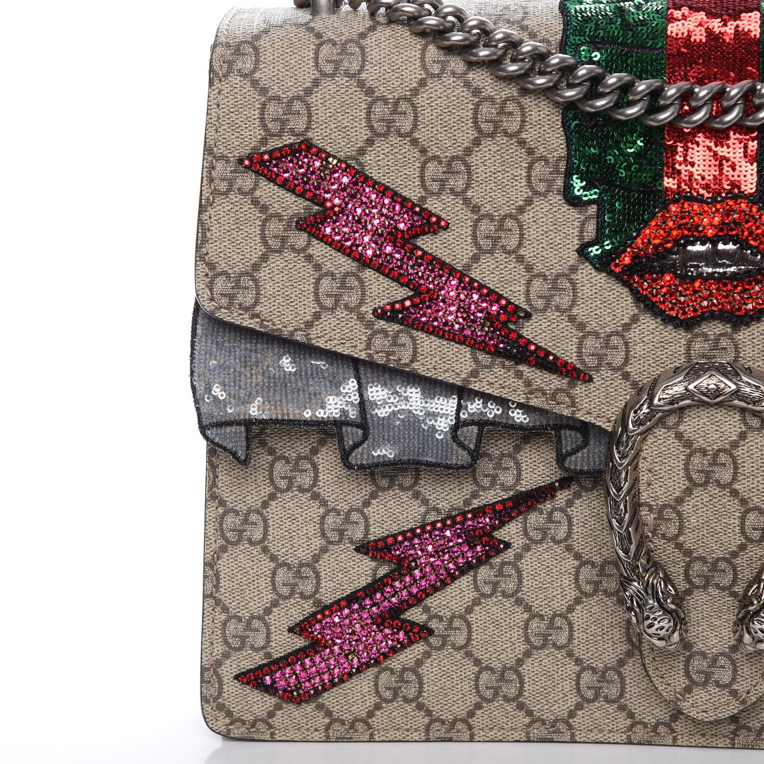Gucci GG Supreme Monogram Lightning Embroidered Medium Dionysus Shoulder Bag Beige 9 of 9