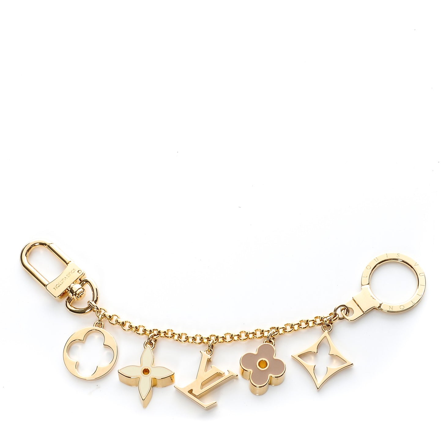 Brass Enamel Fleur De Monogram Bag Charm Chain Gold