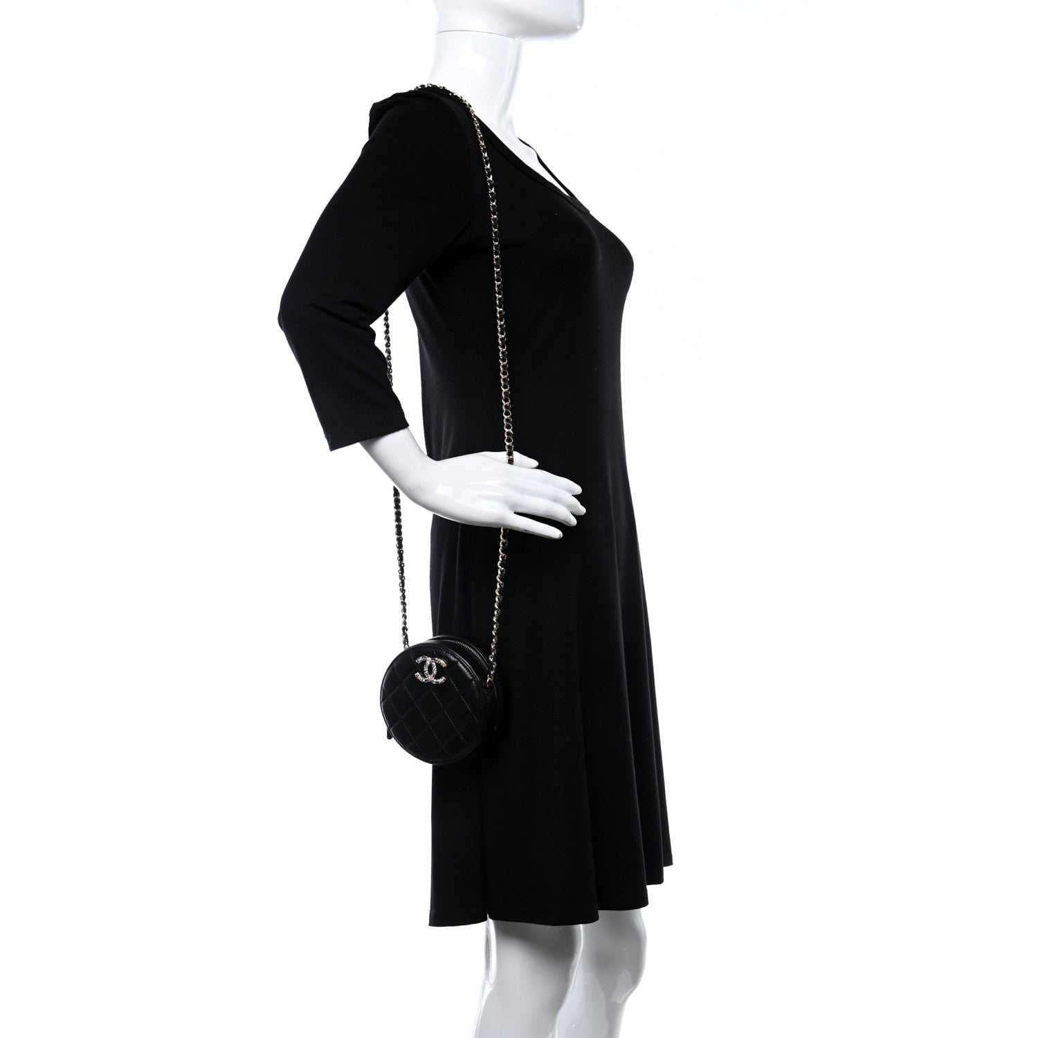 Chanel Lambskin Quilted Zirconium Round Clutch With Chain Black 2 of 11