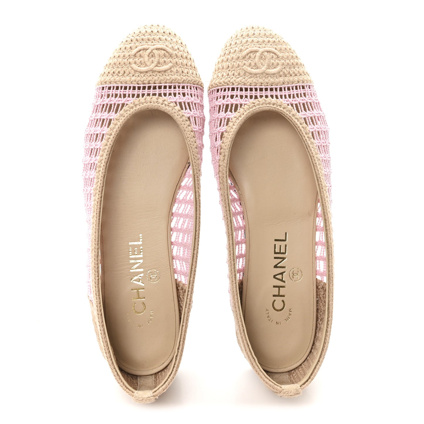 Raffia Cap Toe Ballerina Flats 37.5 Pink Beige